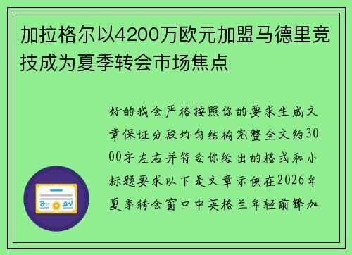加拉格尔以4200万欧元加盟马德里竞技成为夏季转会市场焦点
